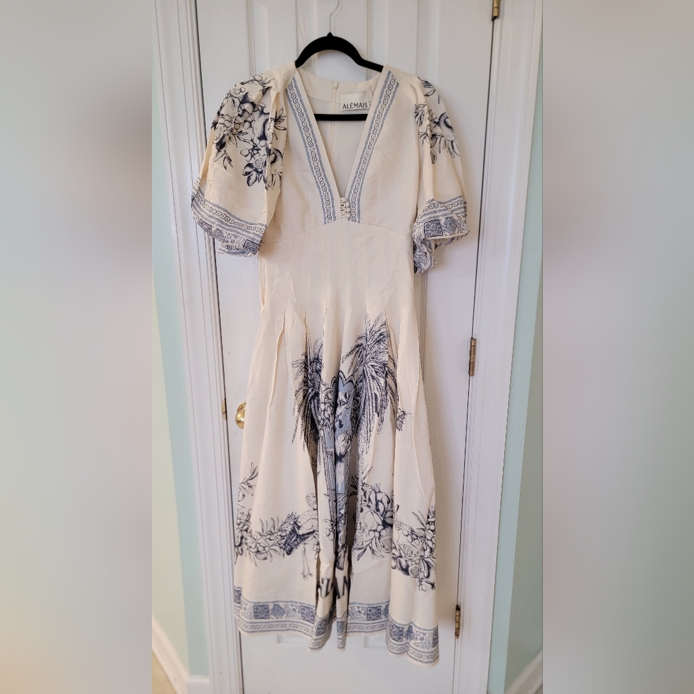 Alémais Villa Romantica linen-blend midi dress US 4 - Picture 9 of 11